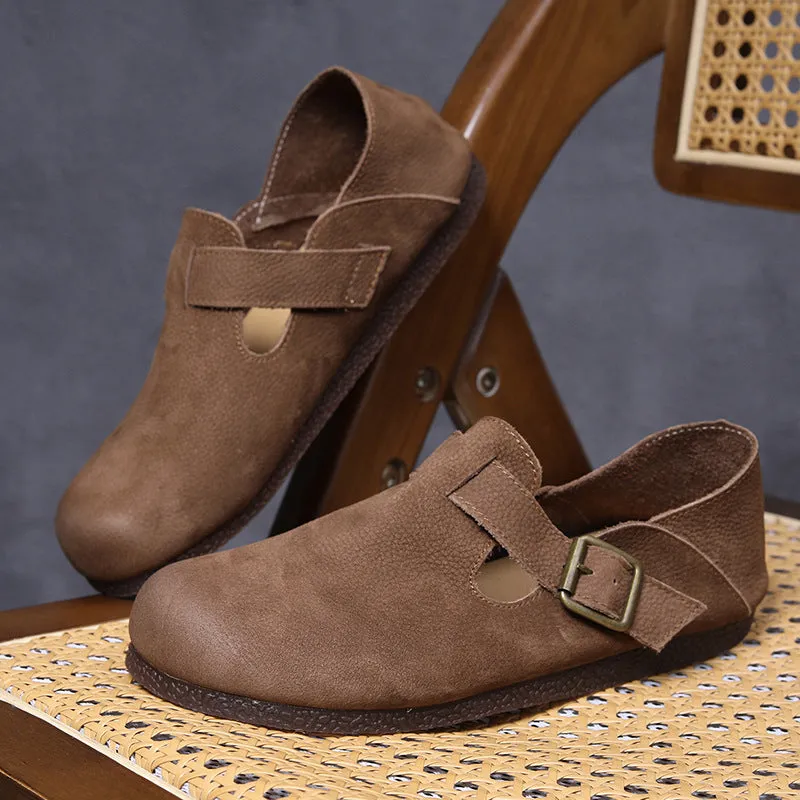 Daily Shoes For Flat Feet Women Retro Flat Buckle Slip On Shoes