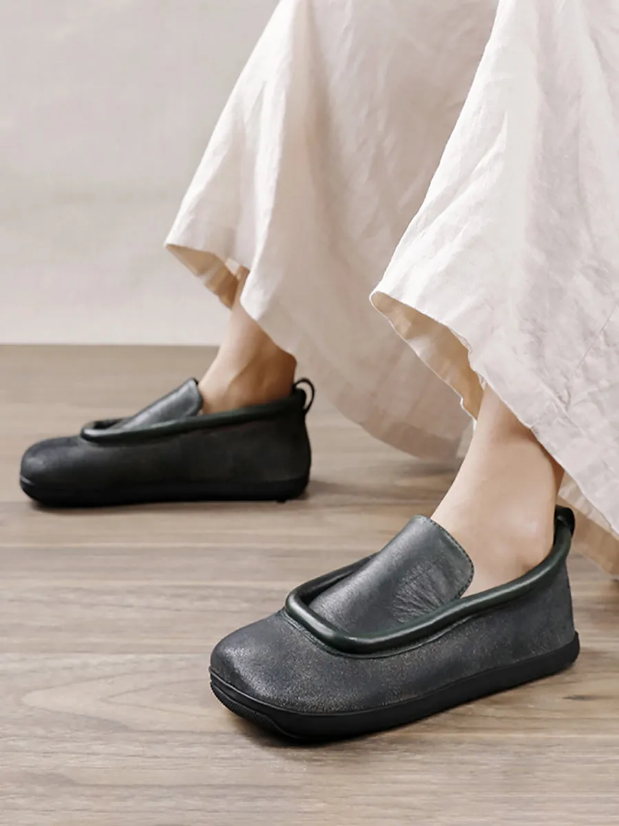 Cute Comfortable Flat Shoes Women Round Toe Flat Vintage Leather Shoes