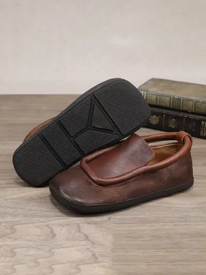 Women Round Toe Flat Vintage Leather Shoes Best Comfy Shoes