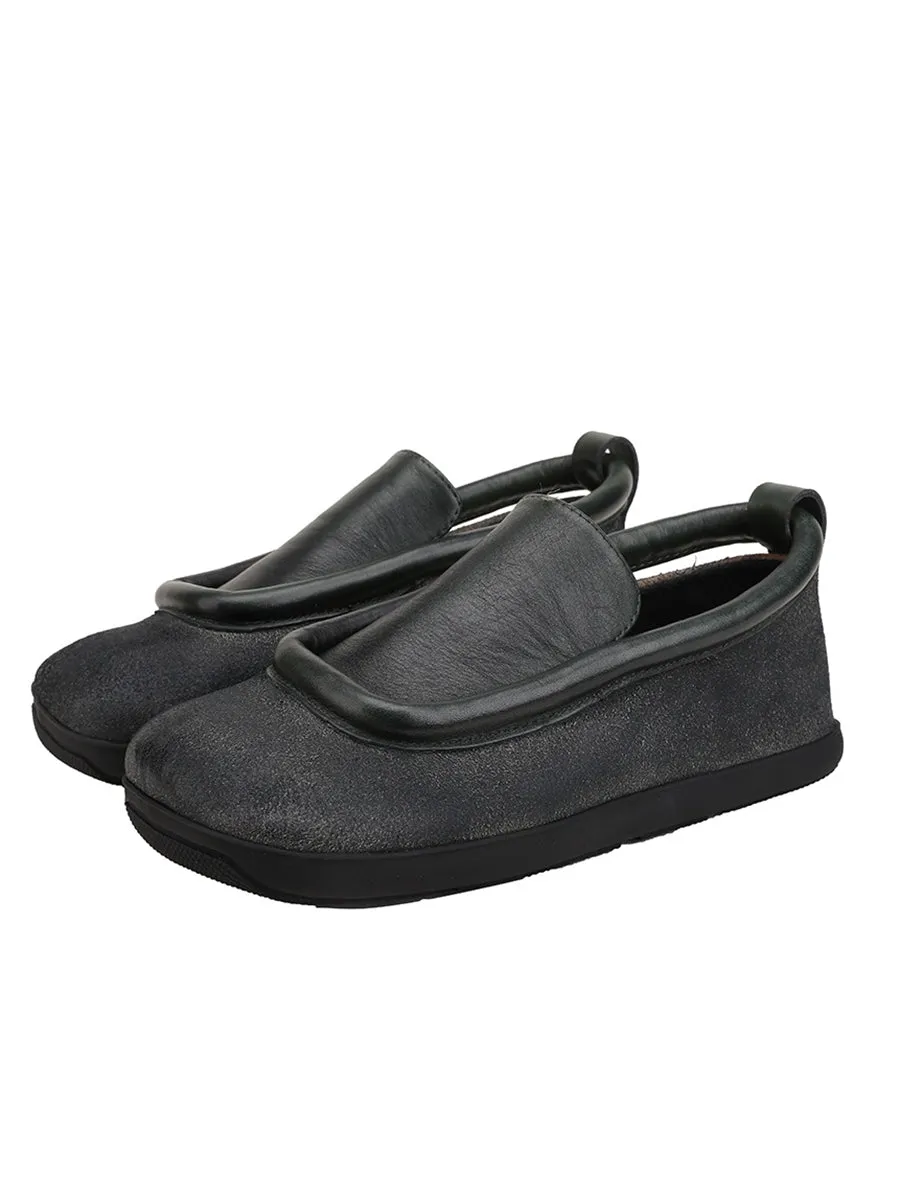 Women Round Toe Flat Vintage Leather Shoes Bling Shoes Flats