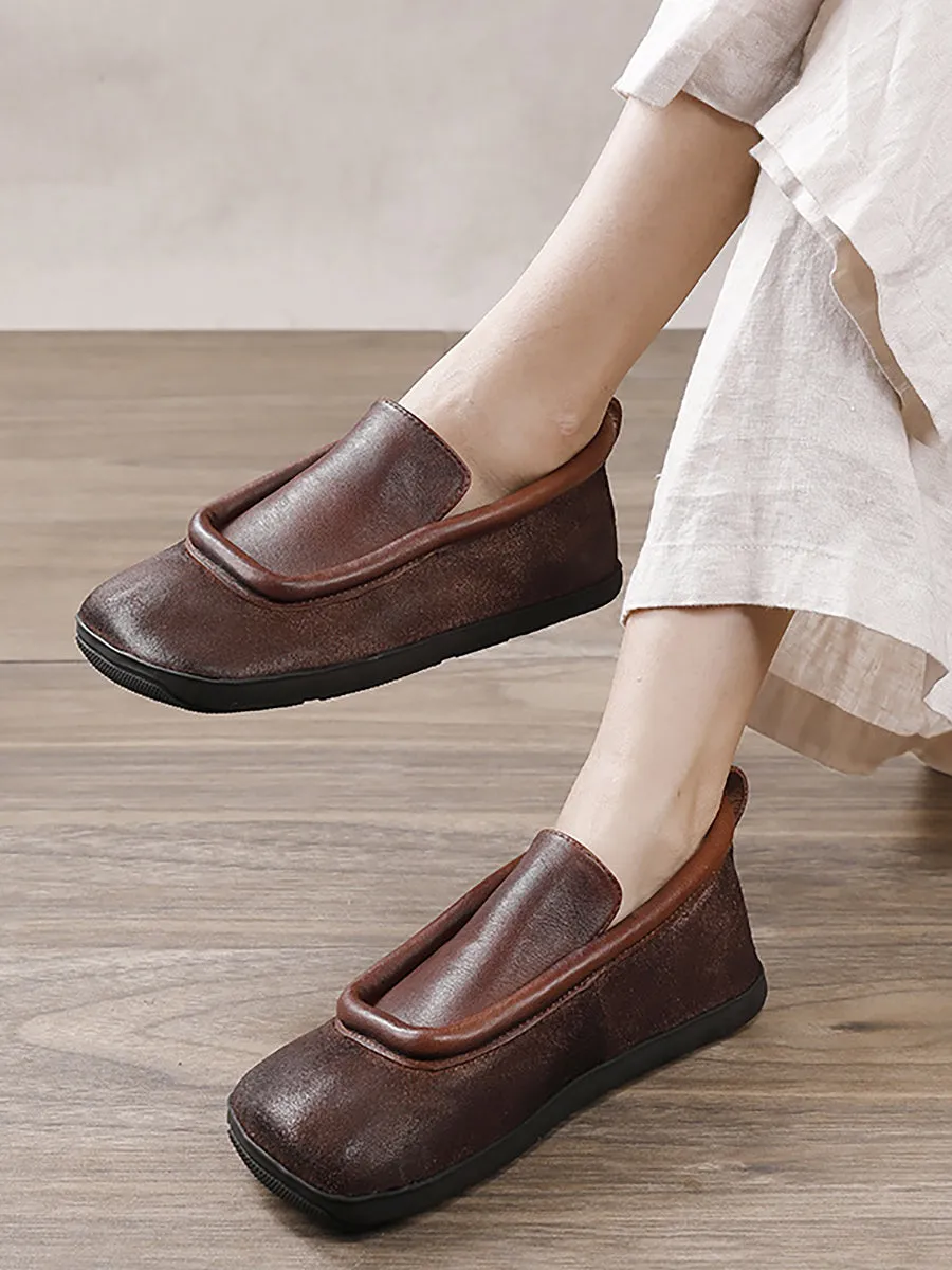 Predictions Shoes Flats Women Round Toe Flat Vintage Leather Shoes