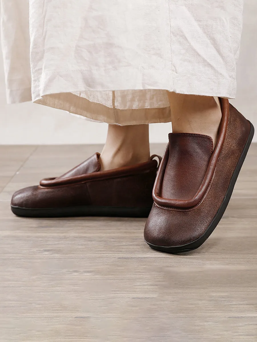 Ballerina Shoes Women Round Toe Flat Vintage Leather Shoes