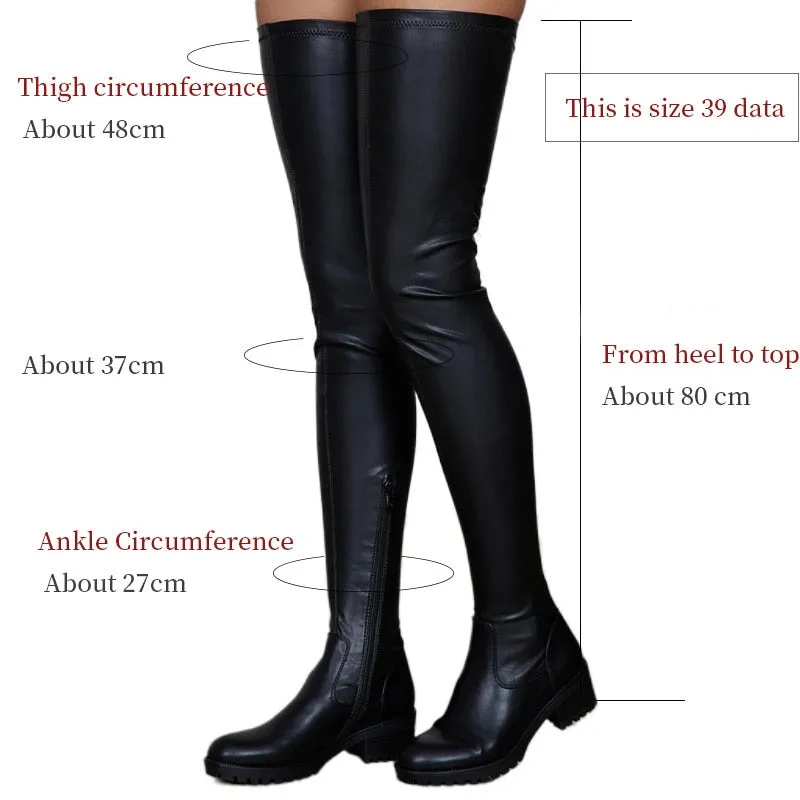 Women Shoes Black Thigh High Boots New Autumn Pu Leather Low Heel Comfortable Shoes Over The Knee Waterproof Boots Ladies Shoes Propet Waterproof Shoes