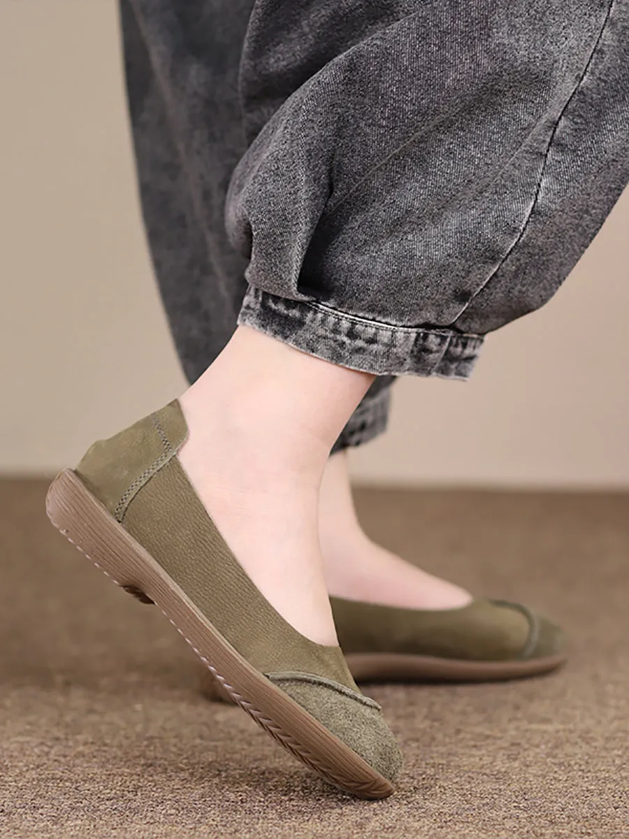 Best Running Shoes Overpronation Women Summer Retro Leather Spliced Flat Shoes