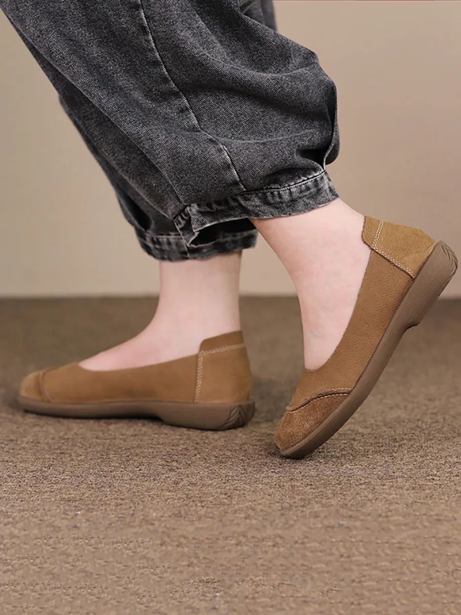 Women Summer Retro Leather Spliced Flat Shoes Good Running Shoes For Flat Footed People