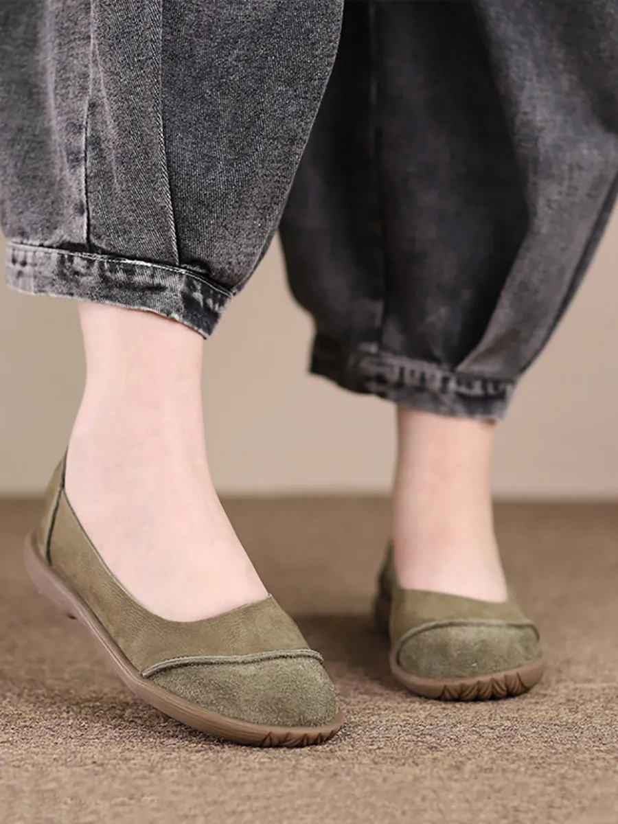 Women Summer Retro Leather Spliced Flat Shoes Support Running Shoes