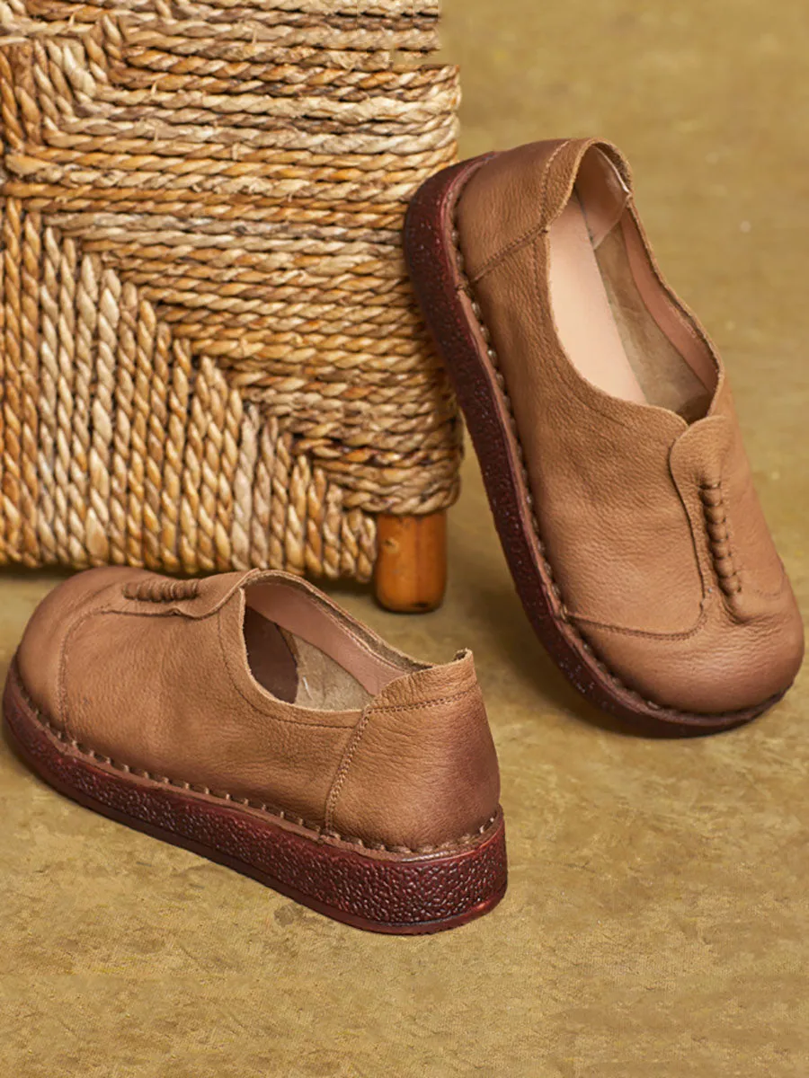 Comfortable Wedding Shoes Flats Women Vintage Soft Genuine Leather Flat Shoes