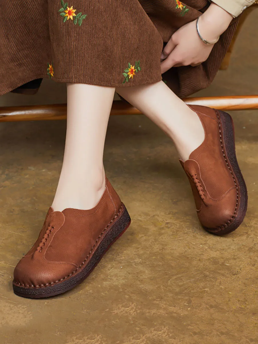 Best Shoes For Biking Flat Pedals Women Vintage Soft Genuine Leather Flat Shoes