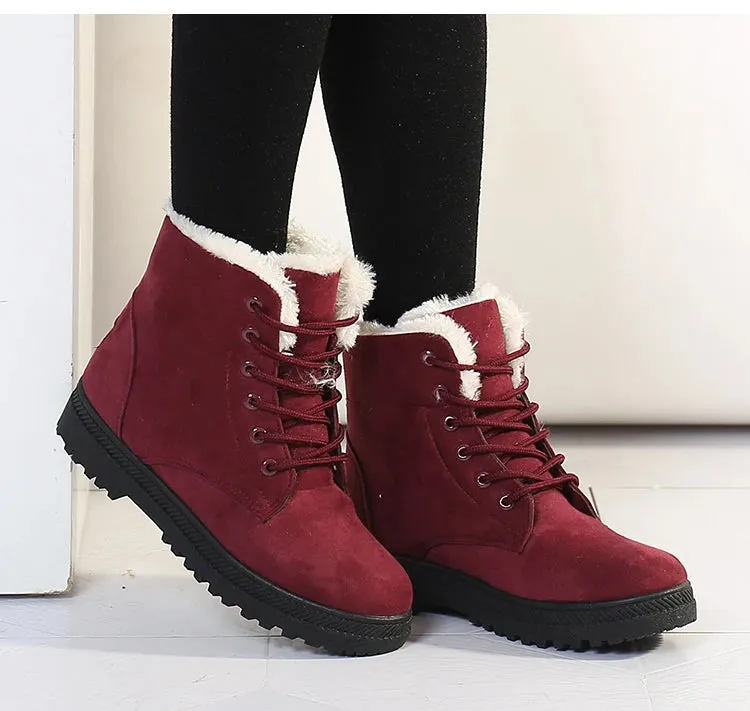 Women Winter Boots Ladies Snow Boots Lace Up Ankle Boots Female Non Slip Plush Fur Shoes Keep Warm Ankle Botas  kodez Running Shoes Fit