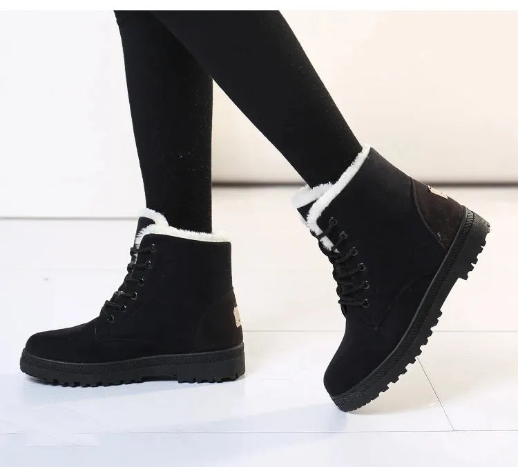 Women Winter Boots Ladies Snow Boots Lace Up Ankle Boots Female Non Slip Plush Fur Shoes Keep Warm Ankle Botas  kodez Orange Running Shoes