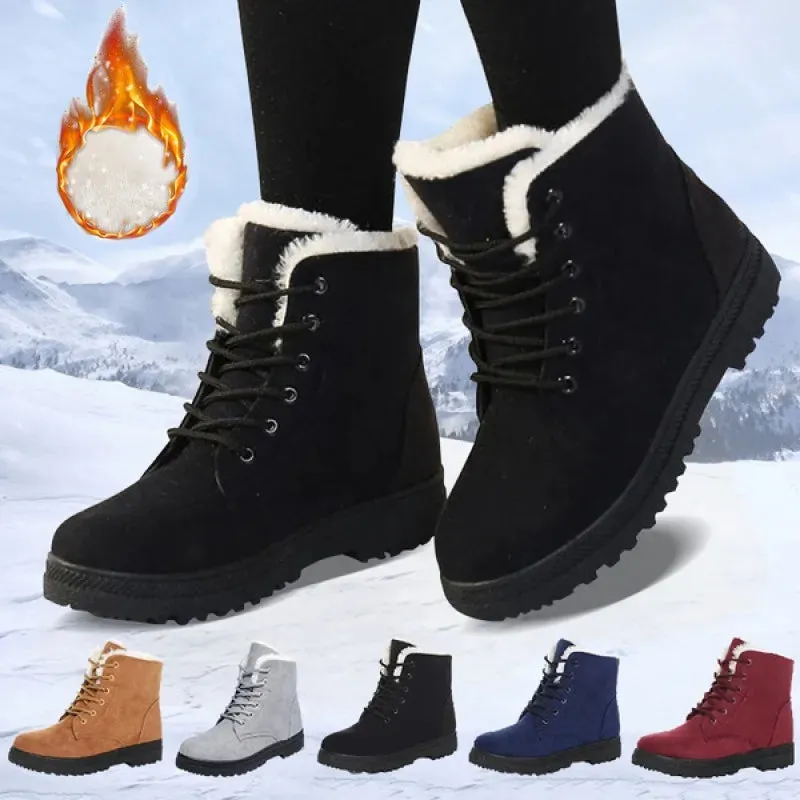 Women Winter Boots Ladies Snow Boots Lace Up Ankle Boots Female Non Slip Plush Fur Shoes Keep Warm Ankle Botas  kodez Fresh Foam 1080v11 Running Shoes