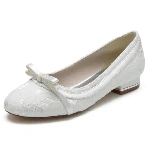 Flat Low Heel Wedding Shoes Women's Lace Silk Satin With Lace Closed Toe Flat Heel Party Shoes