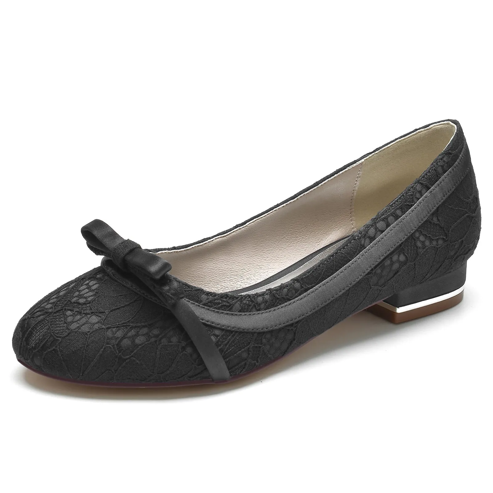 Top Running Shoe For Flat Feet Women's Lace Silk Satin With Lace Closed Toe Flat Heel Party Shoes