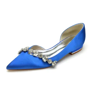 Women's Silk Satin Closed Toe With Flat Heel Rhinestone Wedding Shoes Flats Shoes Sale