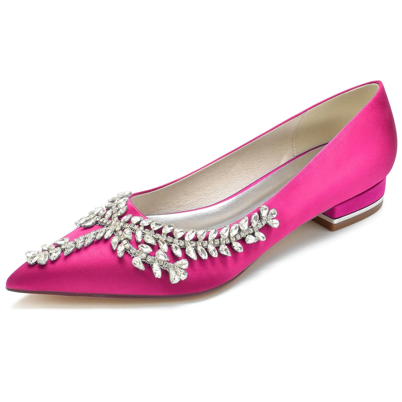 Women's Silk Satin Flat Heel With Closed Toe Rhinestone Wedding Shoes Court Shoes For Flat Feet