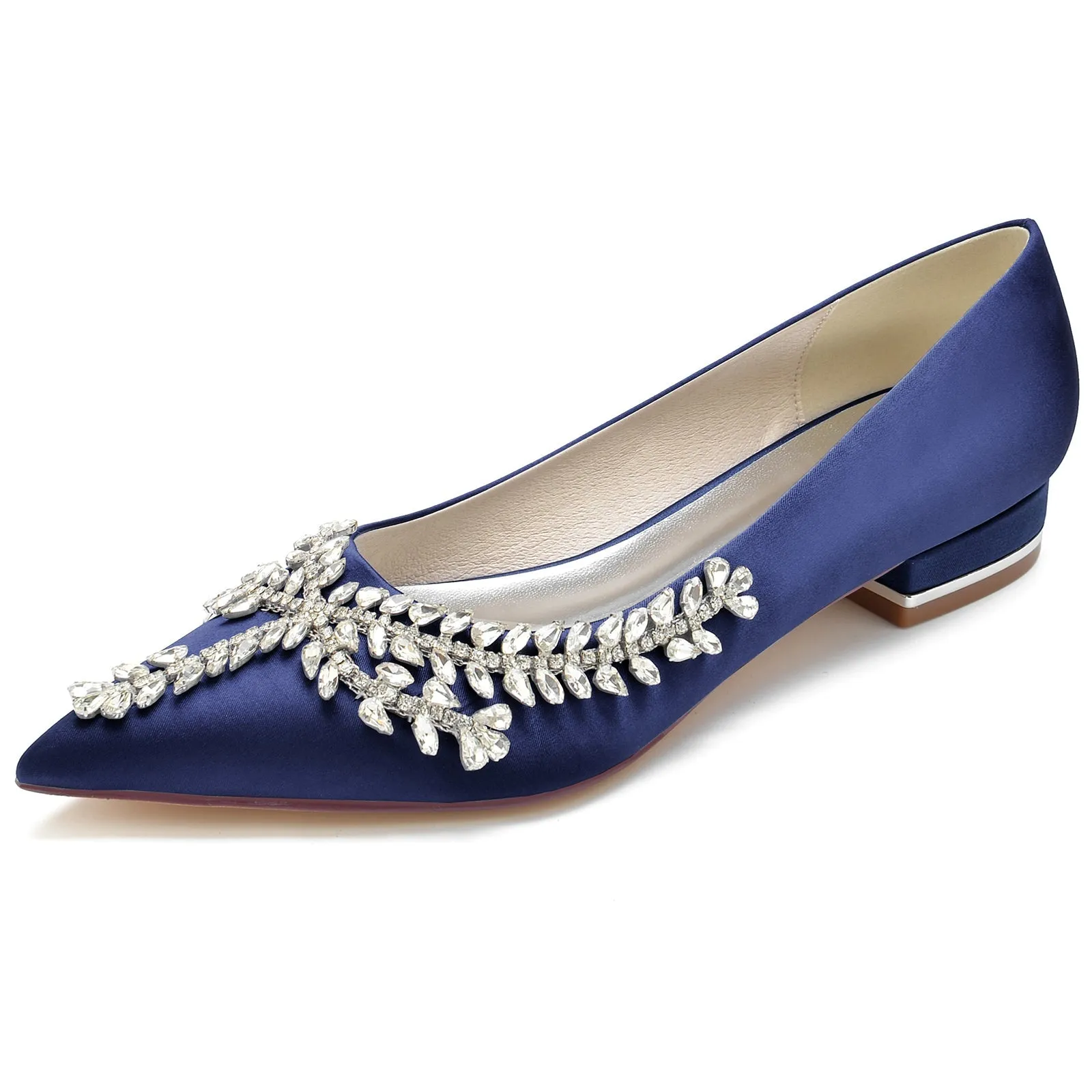 Women's Silk Satin Flat Heel With Closed Toe Rhinestone Wedding Shoes Sneakers Flat Shoes