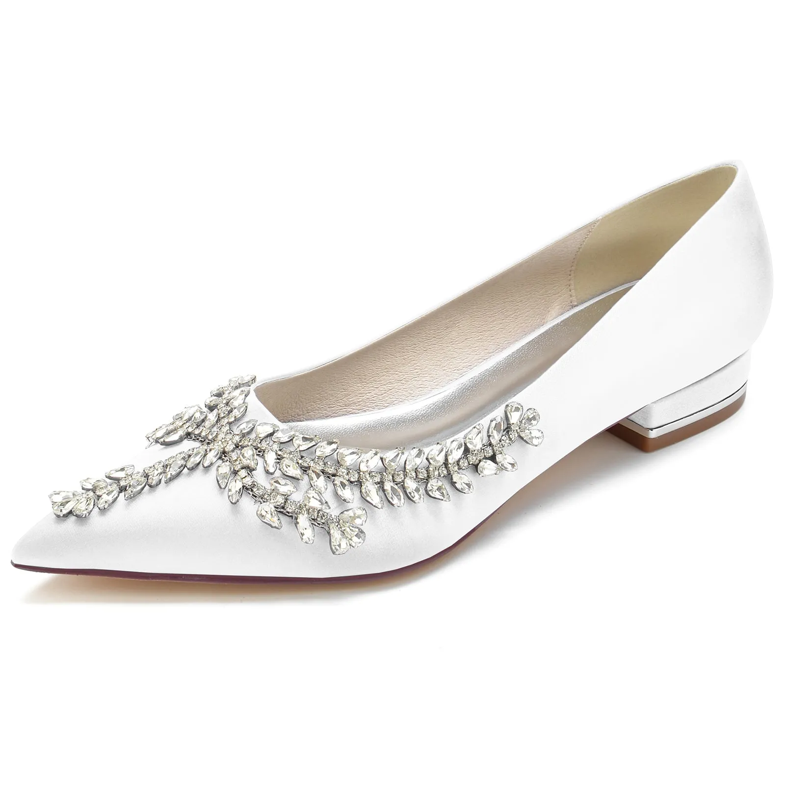 Women's Silk Satin Flat Heel With Closed Toe Rhinestone Wedding Shoes Transparent Shoes Flat