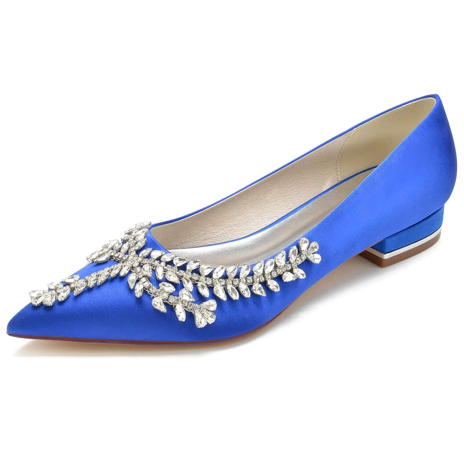 Fancy Shoes Flats Women's Silk Satin Flat Heel With Closed Toe Rhinestone Wedding Shoes