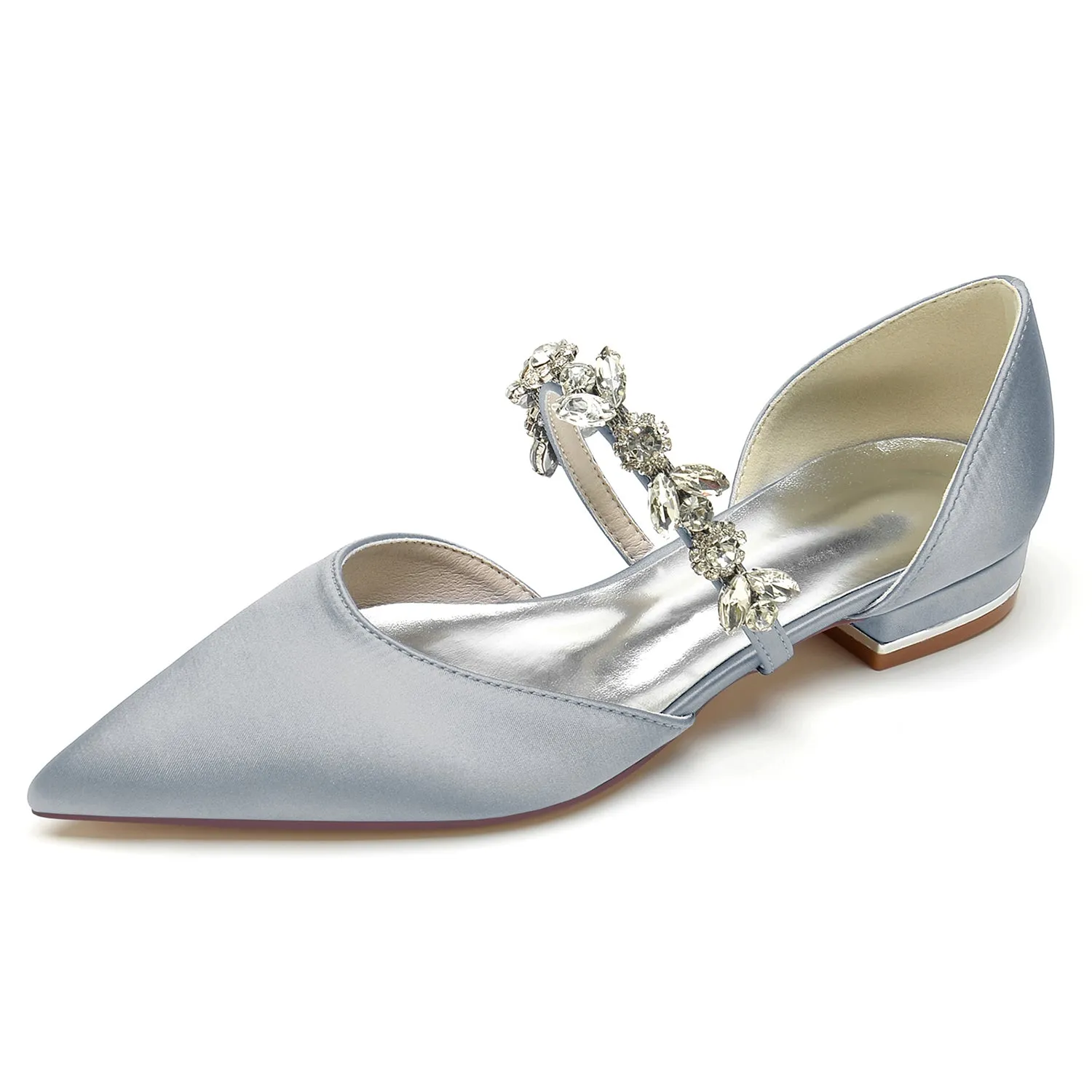 Women's Silk Satin With Rhinestone Closed Toe Flat Heel Wedding Shoes Flat Sneakers Shoes