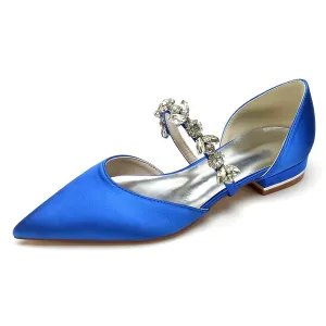 Women's Silk Satin With Rhinestone Closed Toe Flat Heel Wedding Shoes Flat Bath Shoe Gasket