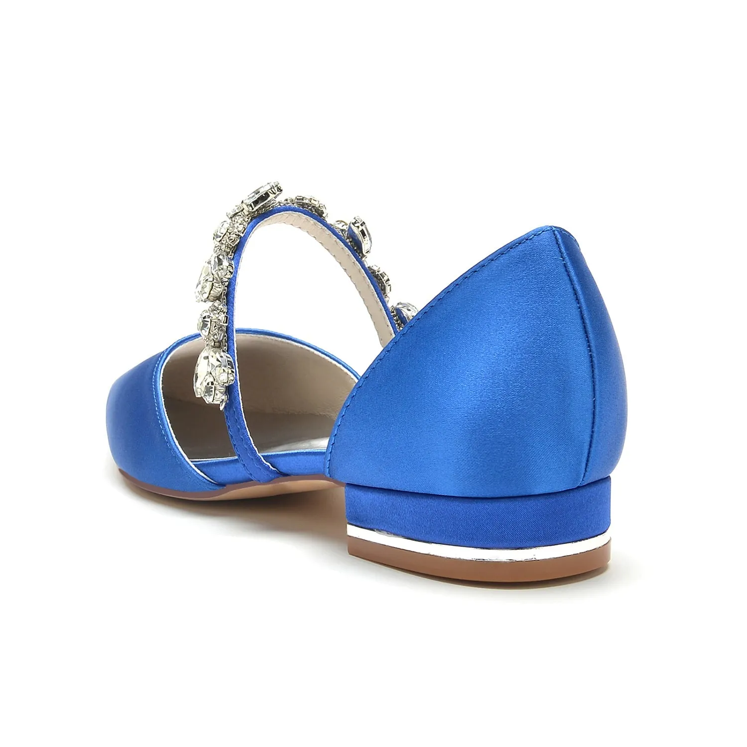 Women's Silk Satin With Rhinestone Closed Toe Flat Heel Wedding Shoes Recycled Shoes Flats