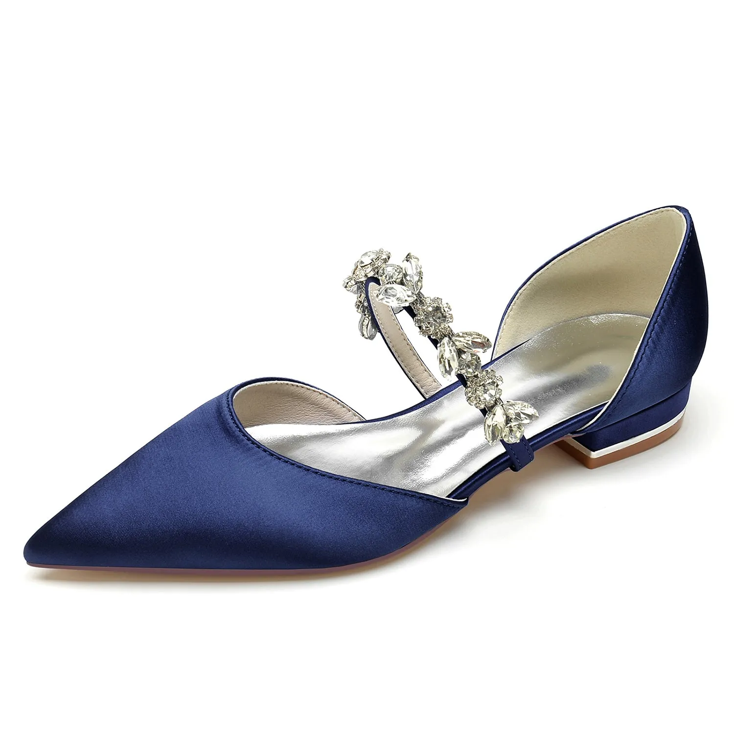 Flat Wedding Shoe Ideas Women's Silk Satin With Rhinestone Closed Toe Flat Heel Wedding Shoes