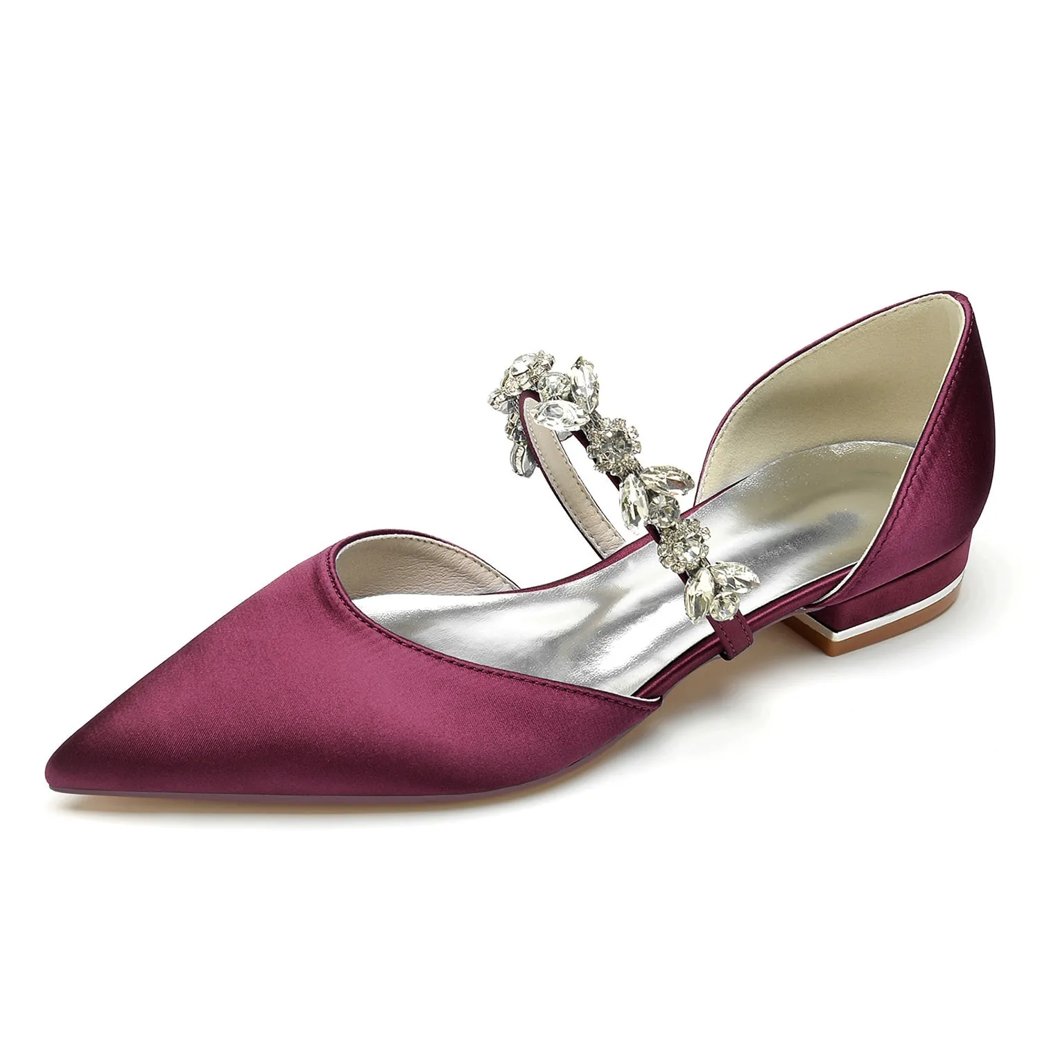 Wanted Flats Shoes Women's Silk Satin With Rhinestone Closed Toe Flat Heel Wedding Shoes