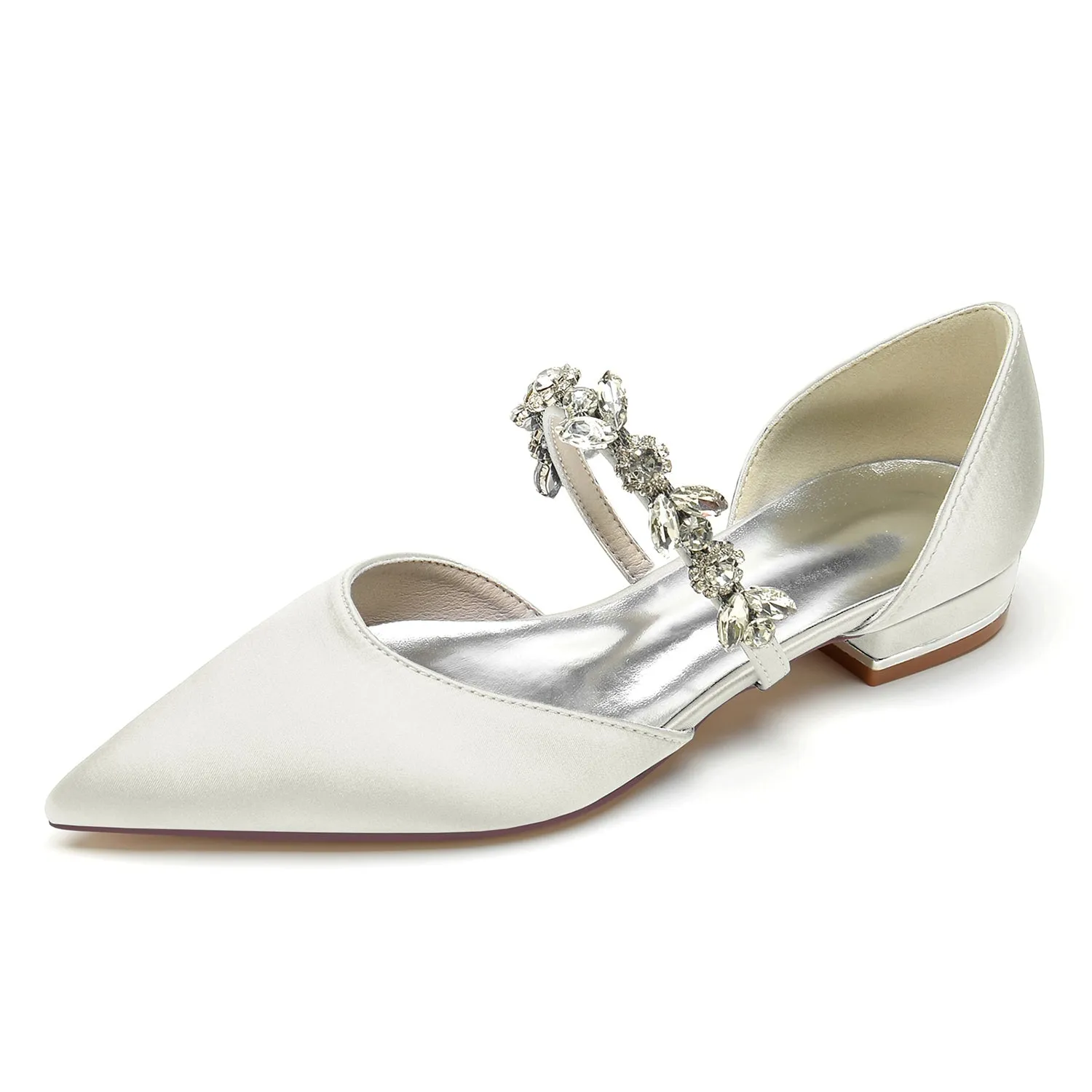 Adam Tucker Shoes Flats Women's Silk Satin With Rhinestone Closed Toe Flat Heel Wedding Shoes