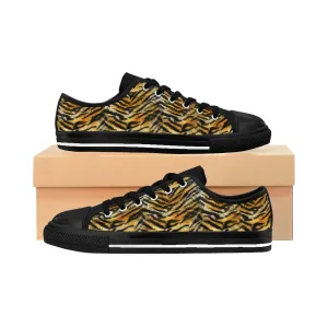 Ugly Boots Orange Tiger Stripe Men's Low Tops, Animal Print Men's Low Top Sneakers Running Shoes (US Size: 7-14)