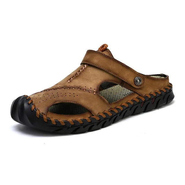 Sandals La Toc ZUNYU 2019 New Fashion Summer Shoes Cow Leather Men Sandals Hand Sewing Mens Casual Shoes Rubber Soles Beach Shoes Size 38-46